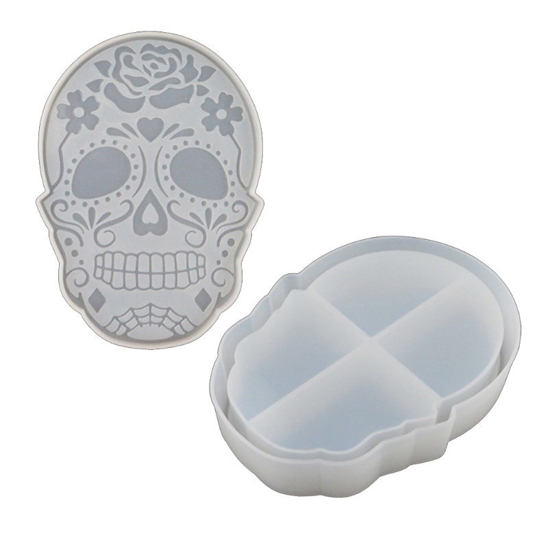 SIY  Skull Storage Box Container Resin Molds Storage Box Mold Silicone Mold for DIY Epoxy Resin Trinket Holder Home Decor