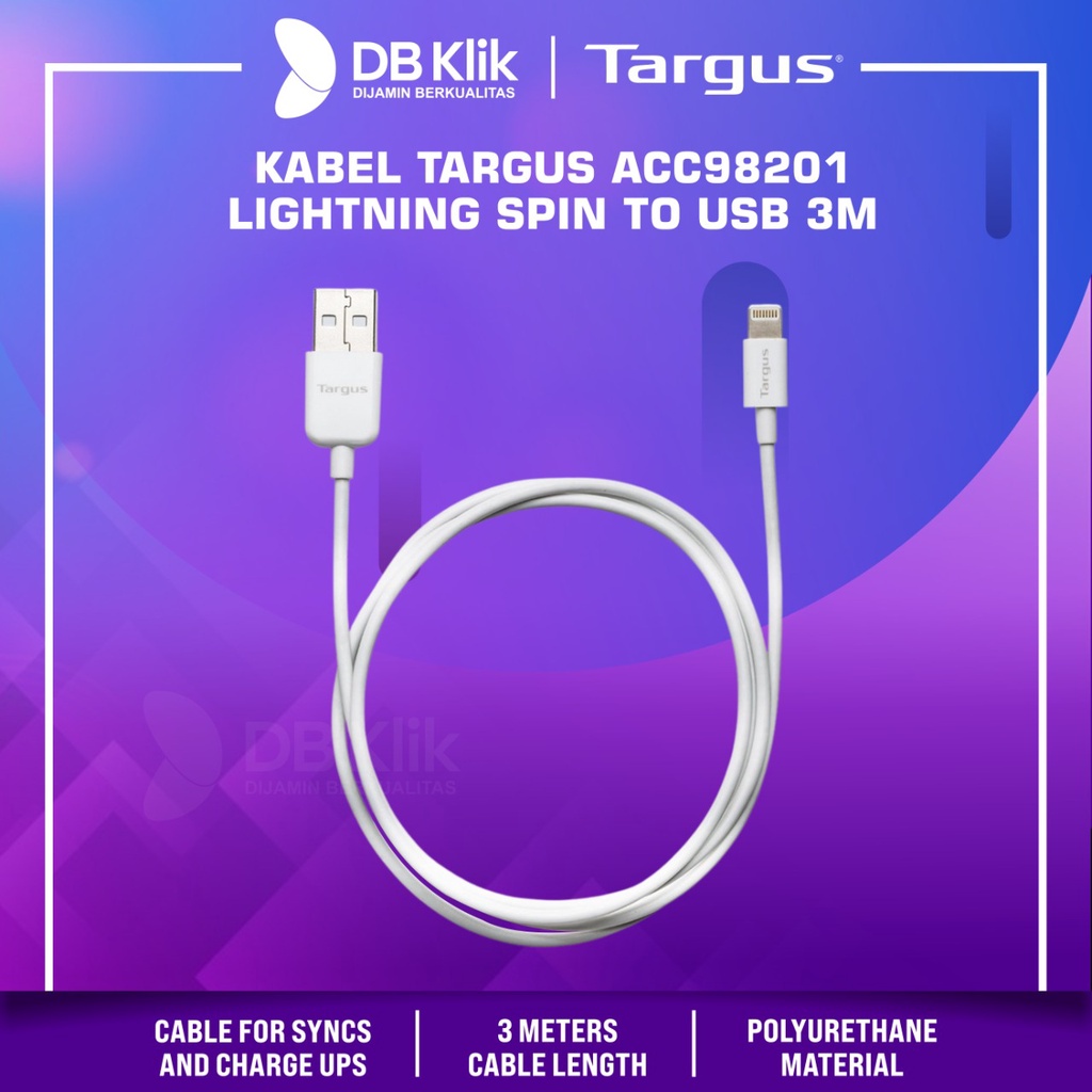 &quot;Kabel Targus ACC98201 Lightning Spin to USB 3 Meter White - ACC98201AP&quot;