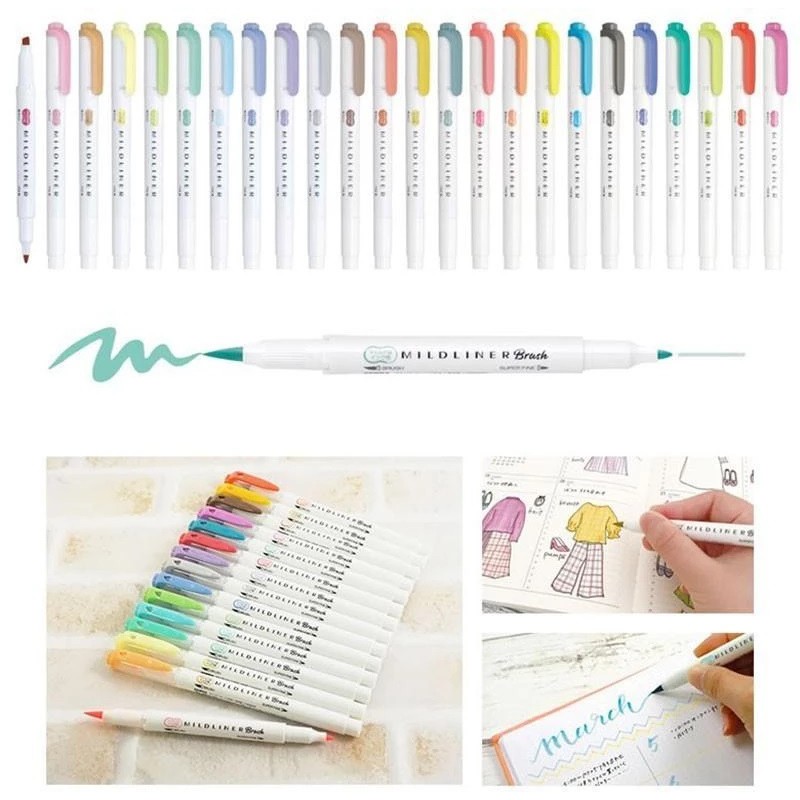 

mdn Mildliner Zebra Brush ( Set-5 ) Highlighter Double Sided - Brush / Extra Fine