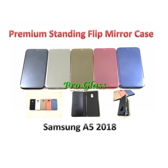 Samsung A5 2018 Clear View Mirror Standing Flip Cover Case Premium