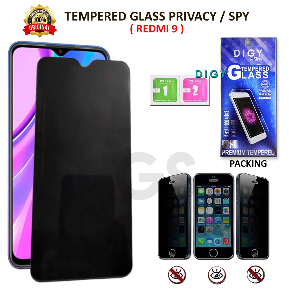 Tempered Glass Anti SPY REDMI 4A 6 PRO 7A 8 8A 9T 9C NOTE 5 NOTE 6 Anti Gores Kaca Full Hitam