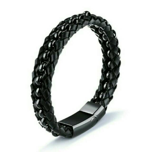 Exclusive Gelang Pria Kulit Titanium Black