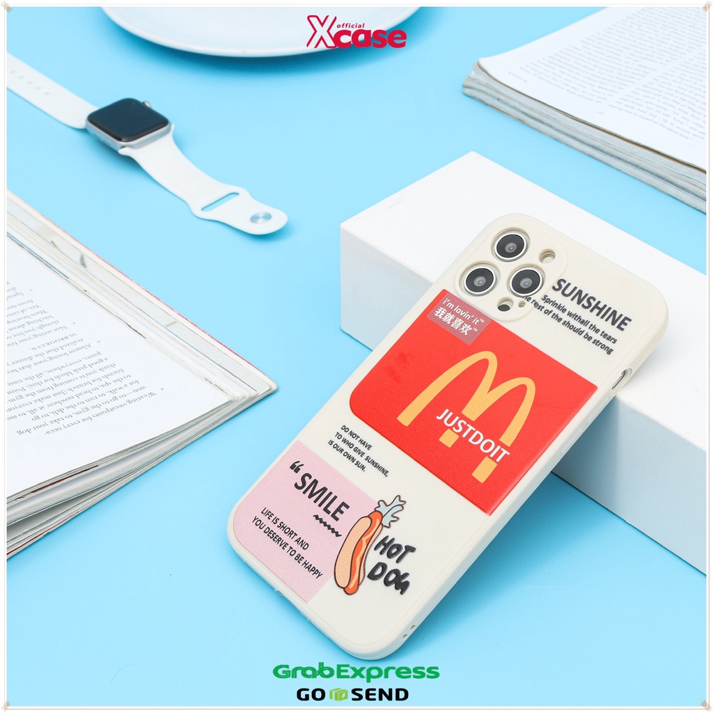 Casing iPhone 7 8 SE 7+ 8+ X XR XS 11 12 13 MINI PRO MAX - MCD Mcdonalds French Fries &amp; Hot Dog Edge Square Full Lens Cover For