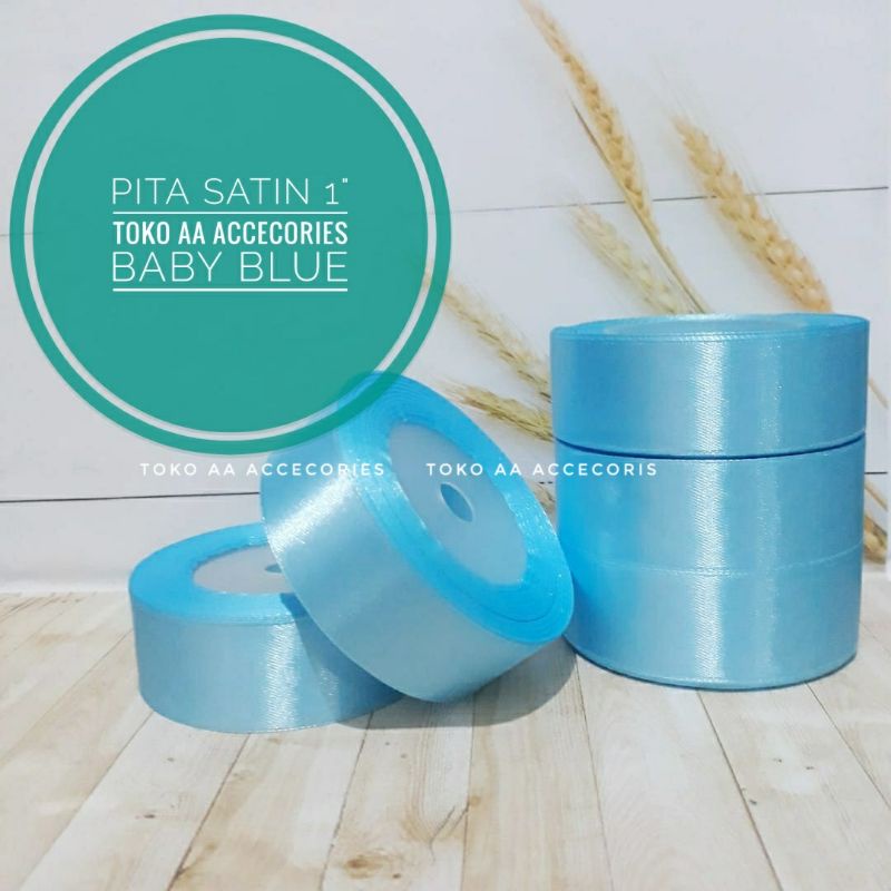 Pita satin BABY BLUE termurah 2,5cm per rol