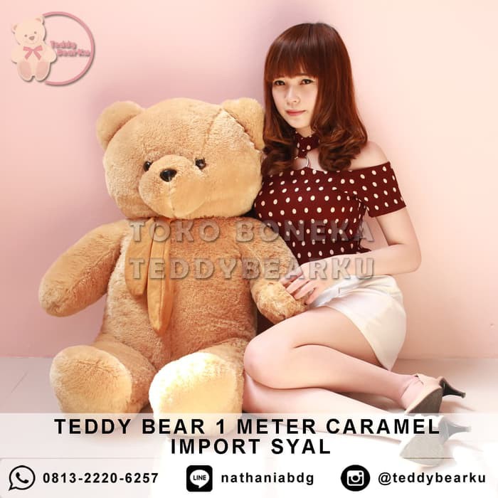 Boneka teddy bear jumbo 1 meter karamel syal model teddy bear import