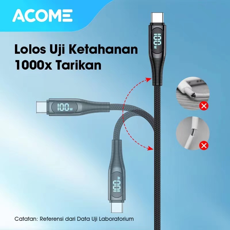 Kabel Data Fast Charging ACOME APD100  5A 100W Type C To Type C Smart LED Display Garansi Resmi 1 Tahun