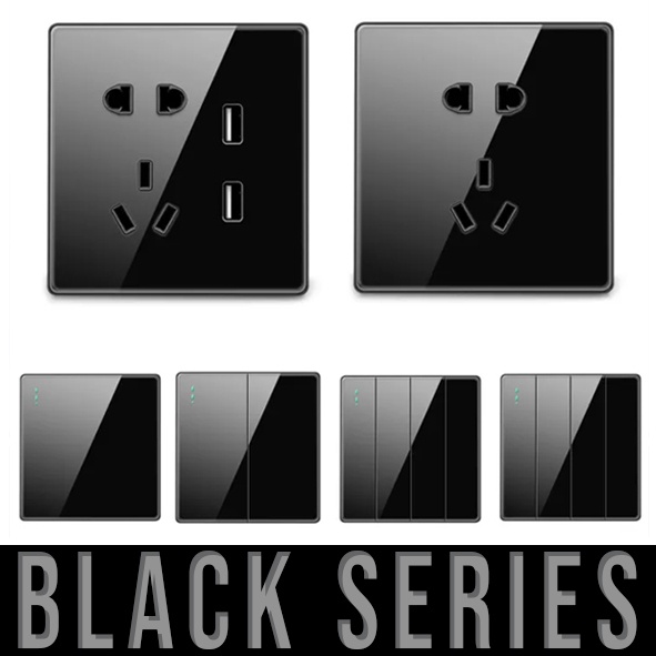 Saklar / Sakelar Lampu Hitam Black Glossy Hitam Mengkilap Akrilik 1/2/3 Gang Electrical Switch