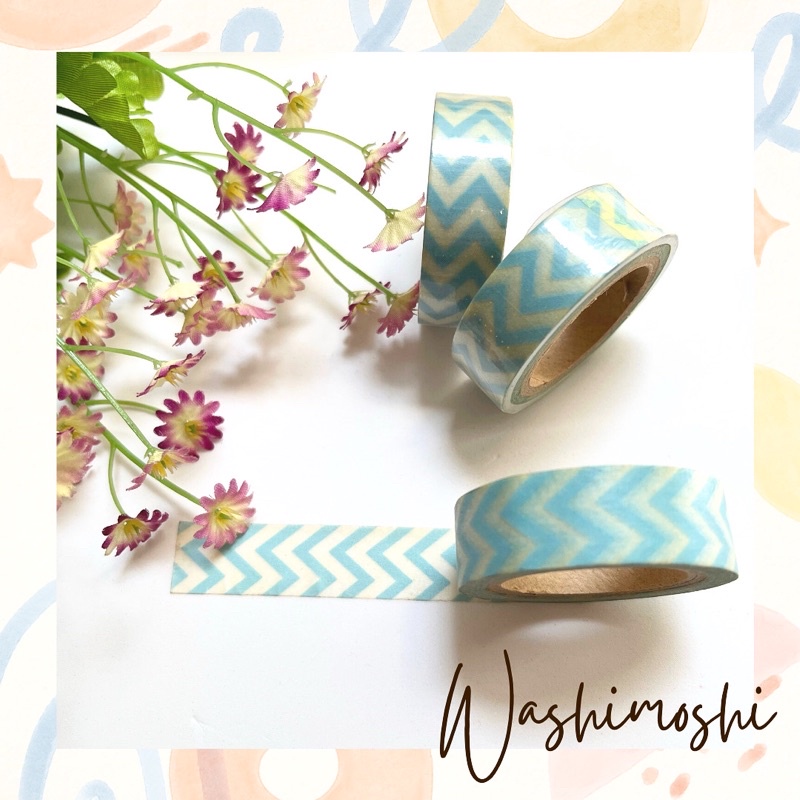 

Washimoshi Masking washi Tape Blue Zig zag Design (10 meter)