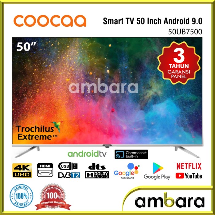 Coocaa Smart LED 50UB7500 TV 50 Inch Android 9.0 LED 4K UHD TV