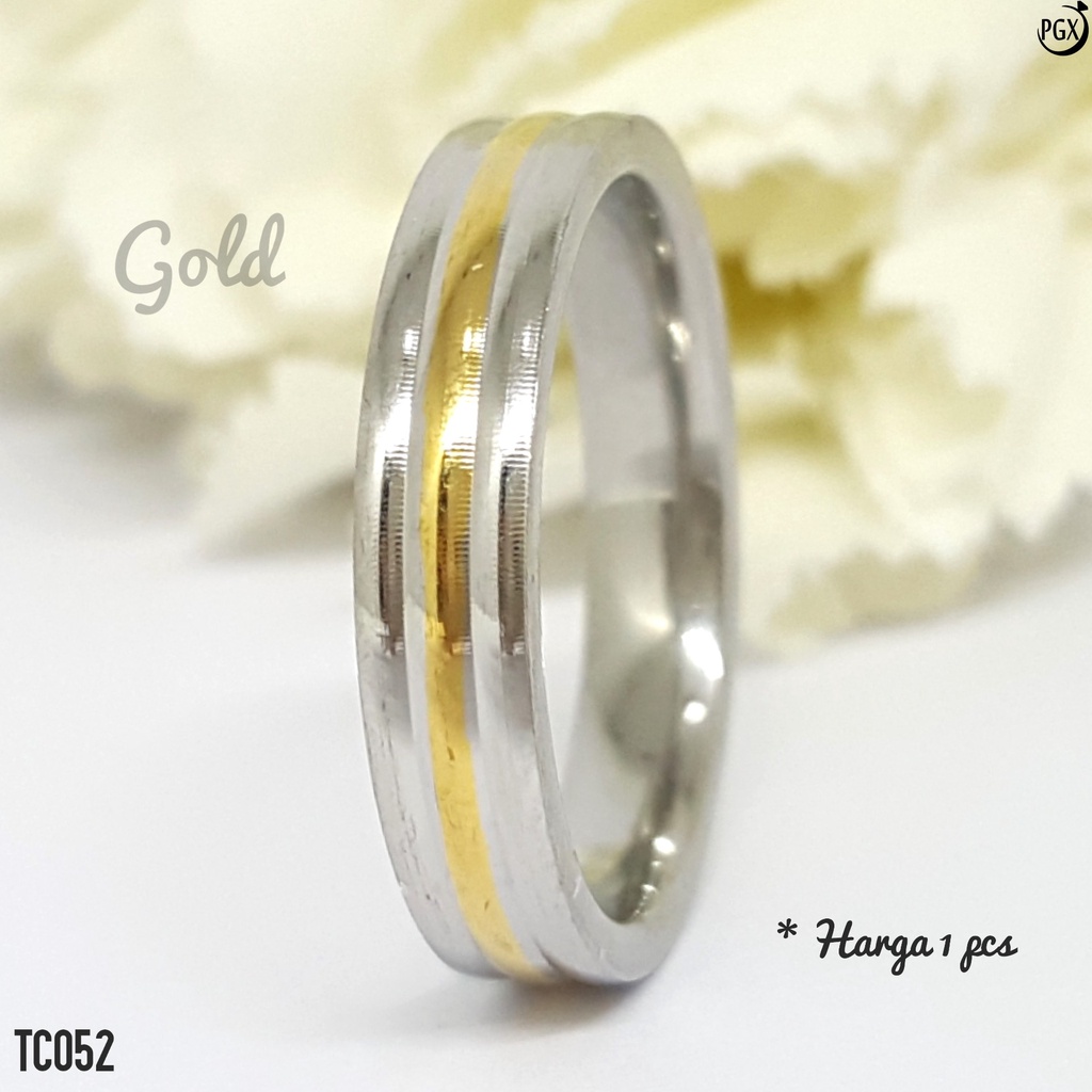 PGX Cincin Titanium Couple Silver Tunangan Aksesoris Fashion Perhiasan Anti Karat - TC052