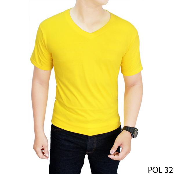 Kaos Polos Kuning Kenari Katun Combed Kerah V-neck - POL 32