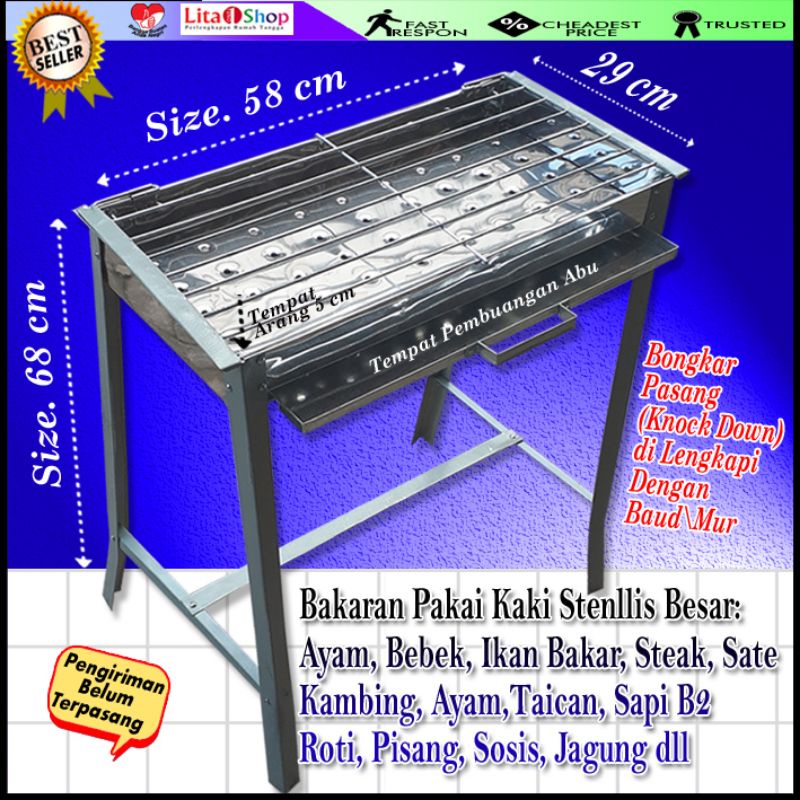 Panggangan Arang Stainles / Bakaran Ikan Ayam Bebek Sate Steak / Besar Murah