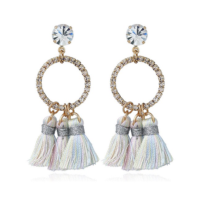 LRC Anting Tusuk Bohemia Round Shape Decorated Tassel Earrings