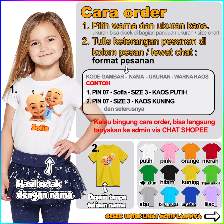 Baju Kaos ANAK DAN DEWASA UPIN IPIN COUPLE (FREE NAMA)