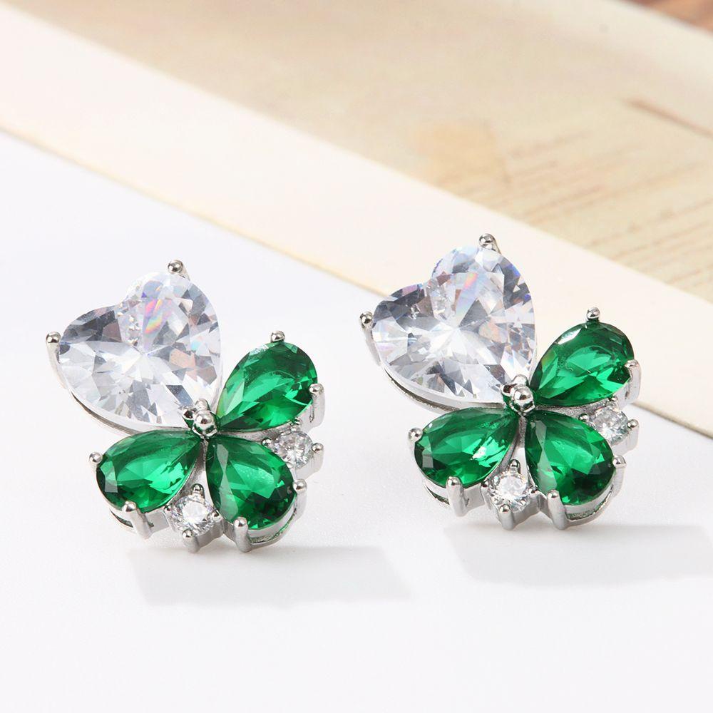 Preva Anting Tetes Air Kristal Emerald Heart Stud Earring Cubic Zircon