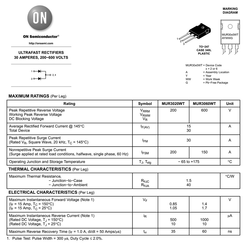 DIODA MUR3020 MUR3020WT 30A 200V TO-247 DIODE MUR 3020 ULTRAFAST TRANSISTOR DIODA MUR 3020WT