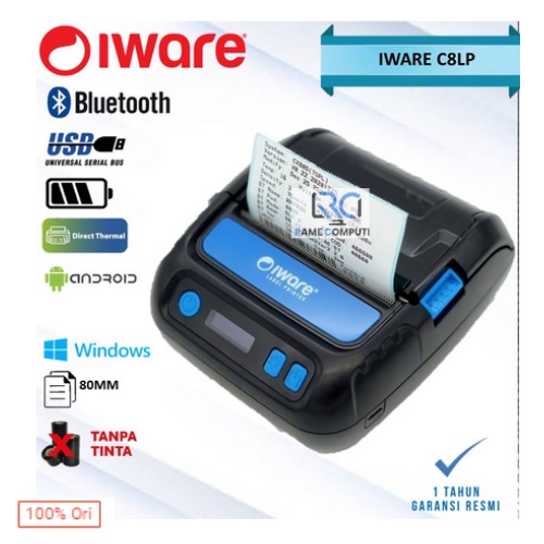 IWARE 80 MM C 8LP PRINTER BARCODE LABEL 80MM / CETAK RESI STICKER DAN STRUK IW C8LP BLUETOOTH