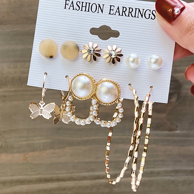 17KM Fashion Pearl Butterfly Earring Set Crystal Tassel Elegant Stud Earrings Gold Earrings Women Jewelry Accessories-1