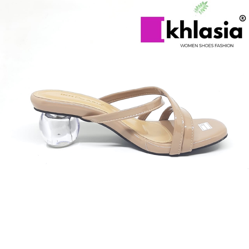 Sandal Wanita Heels Hak Kaca Bulat Vianty HT78