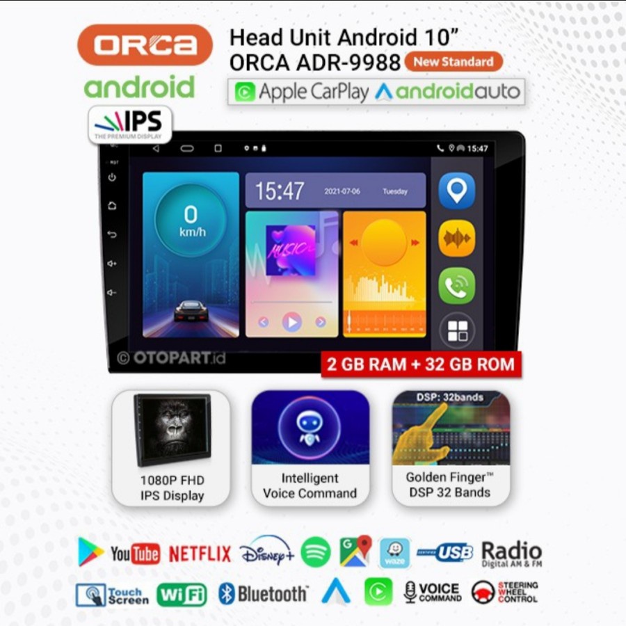 Headunit Android 10 Inch Auto CarPlay Orca Ram 2/32 / Android Car Play