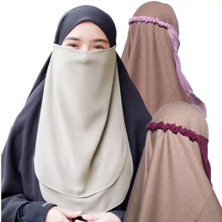 Cadar Niqab Niqob Tali 2 layer karet bungkus Galeri Ridhi