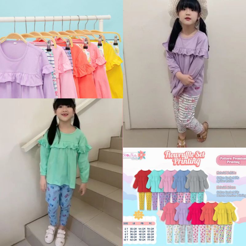 Baju Setelan Anak Perempuan Lengan Panjang Brand Flowkids Seri Rampel usia 2 - 10 tahun