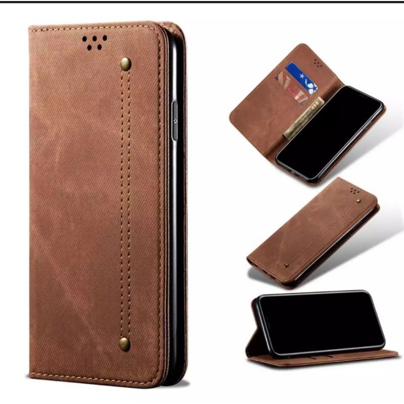 SAMSUNG GALAXY A52S 5G / A52 FLIP COVER SOFT CASE CASING KULIT JEANS DOMPET KARTU