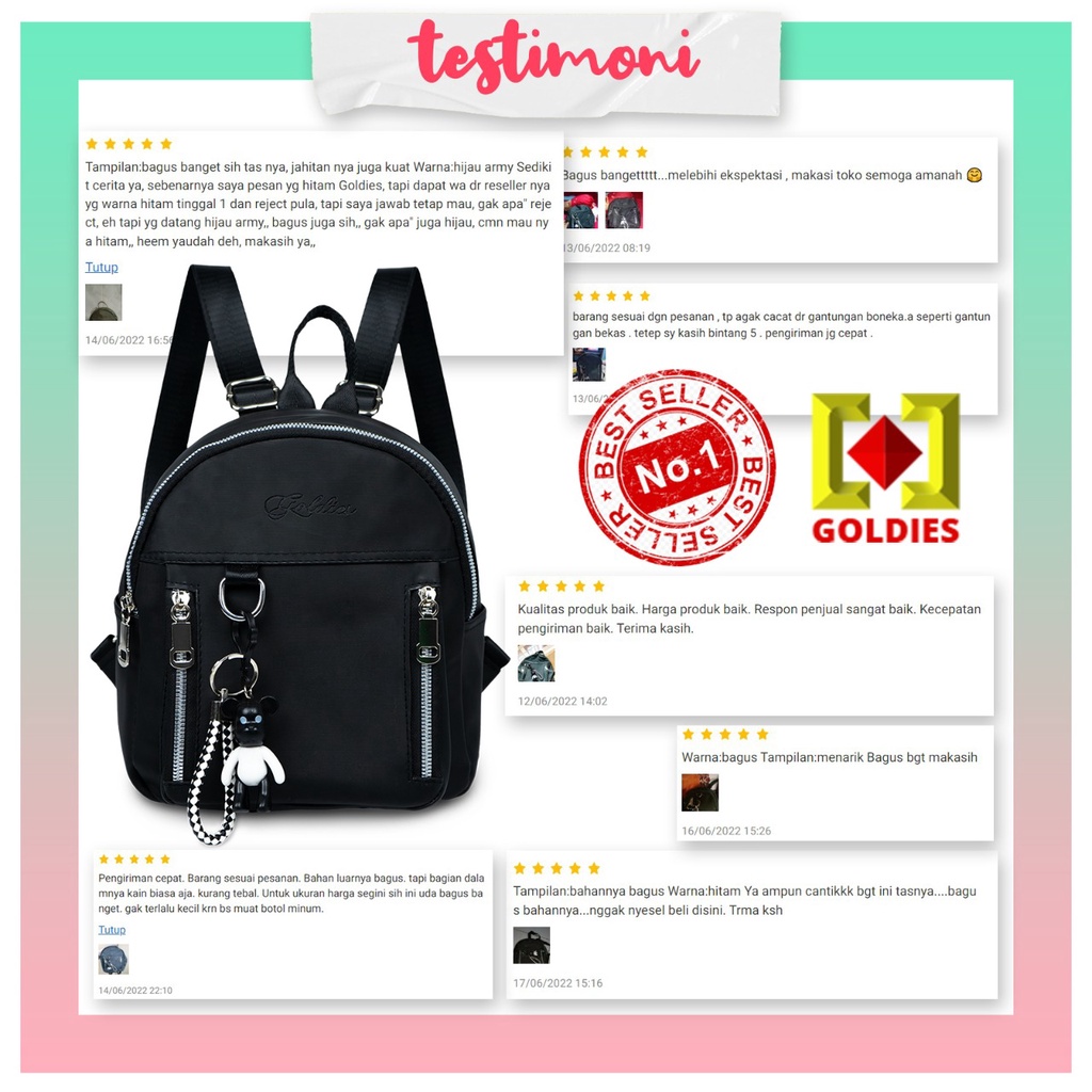 Goldies Tas Ransel Wanita Mini Style Korea Import Tas Backpack Mini Anti Air Free Gantungan