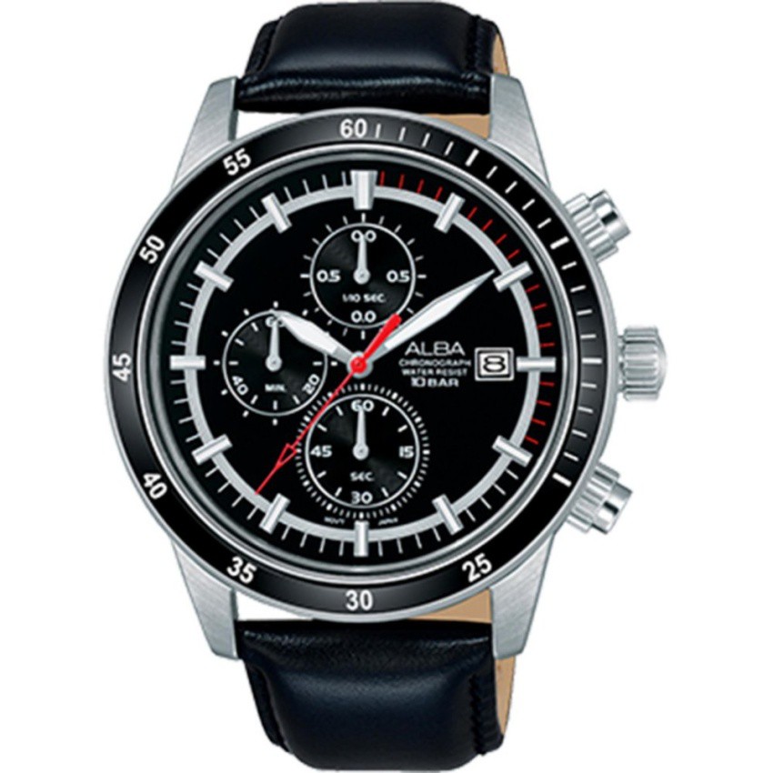 ALBA Chronograph - Jam Tangan Pria - Hitam - Tali Kulit - AM3381