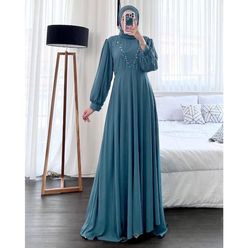 Baju Setelan Wanita Kekinian Fashion Muslim Vika Set Pashmina Gamis Ceruty Babydoll Bridesmaid Dress Baju Kondangan Wanita