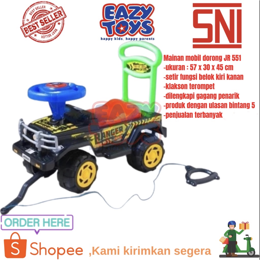 Mainan Mobil Dorong Anak Ride On Jeep Mini JR 551 Fitur Gagang Tarikan