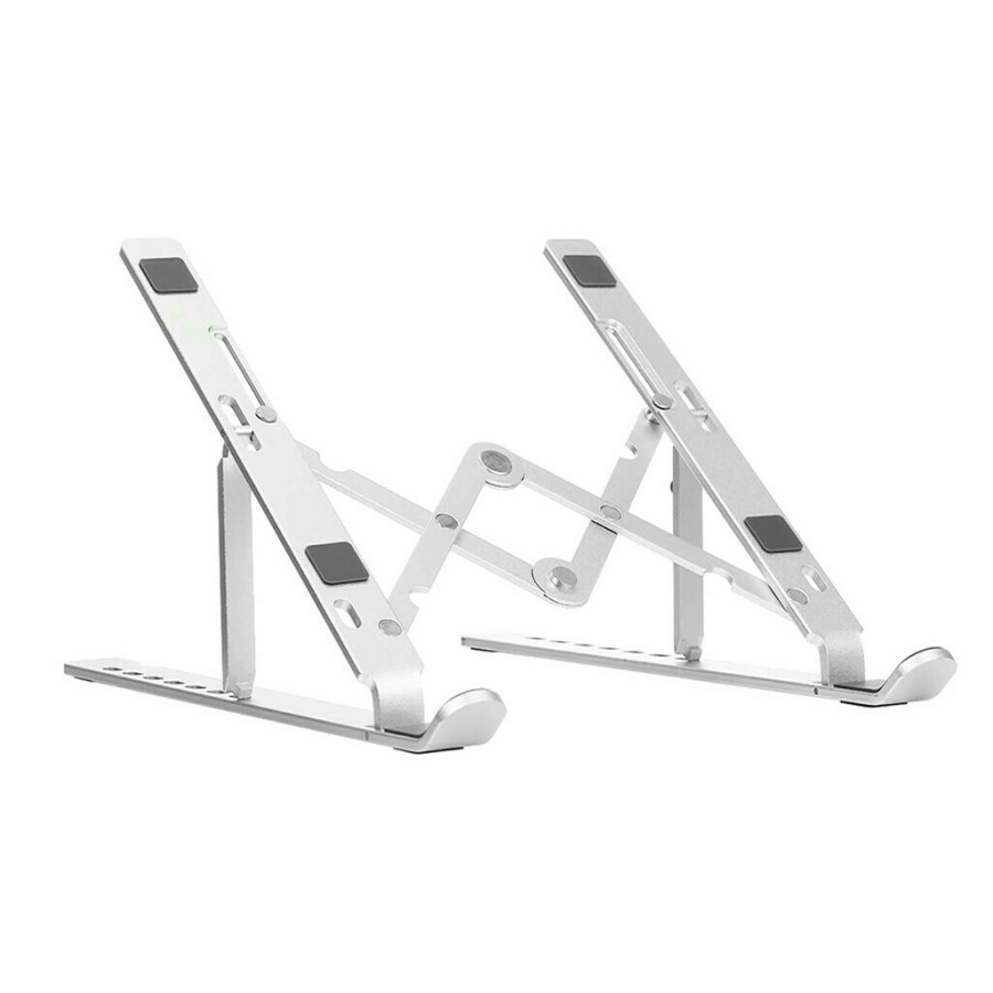 Laptop Notebook Macbook Tablet Stand Aluminium Adjustable Duduk Portable Notebook Holder LS-01&LS02-LS-001 Silver (Besi)