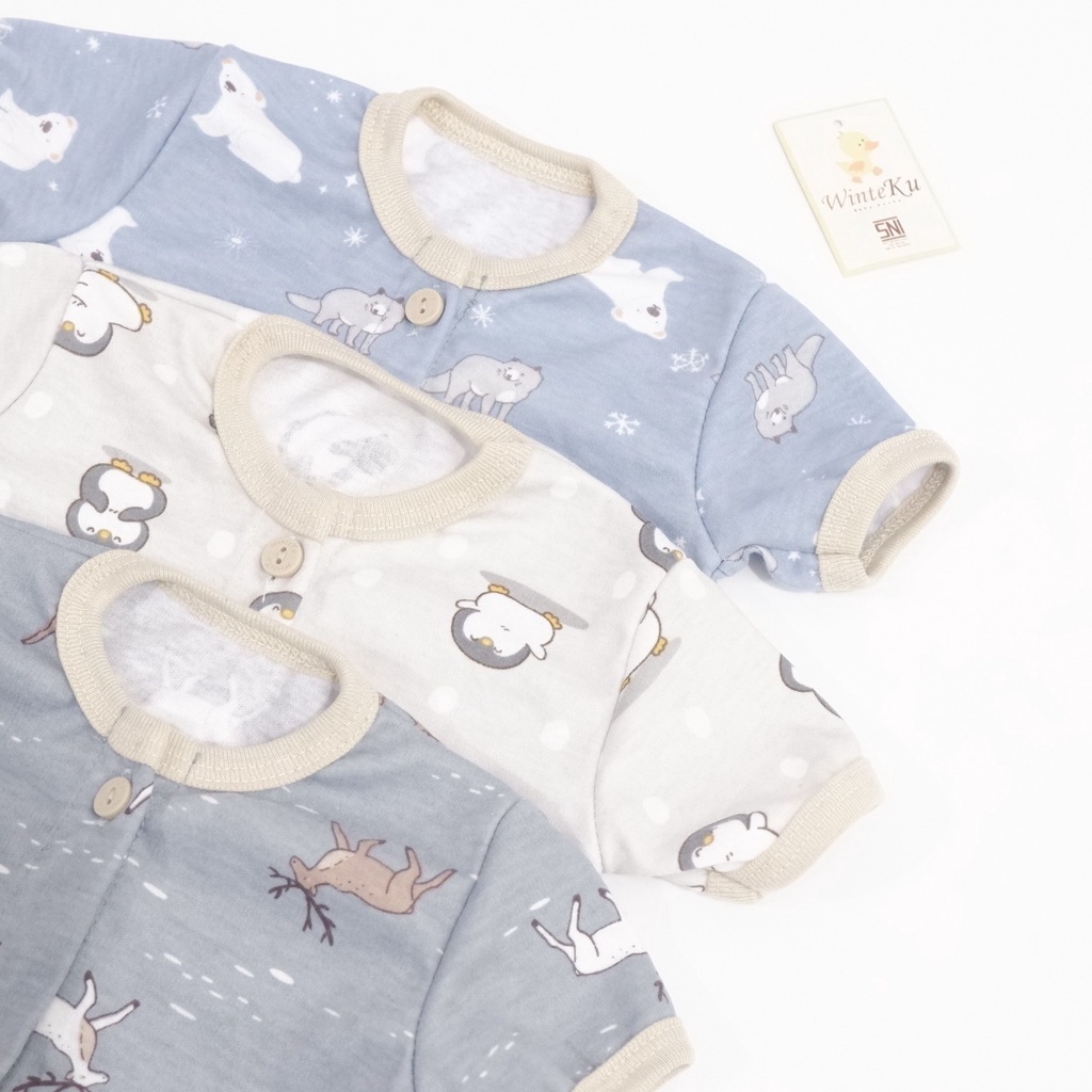 Winteku Baju Setelan Pijama Pendek Kancing Depan Bayi Motif Artic New Born 1 2 Tahun