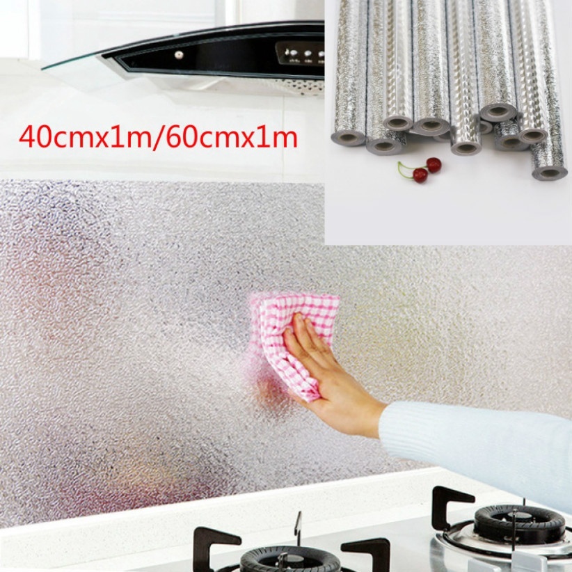 1pc Creative Waterproof Oliproof Adhesive Aluminum Foil Wall Stickers for Kitchen Decoration Home Improvement