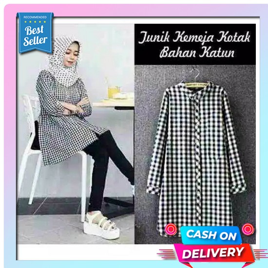 Baju Atasan Wanita Muslimah Kemeja Blus Outfit Fashion Hijab 2021 Paka Tunik Catoon Kotak