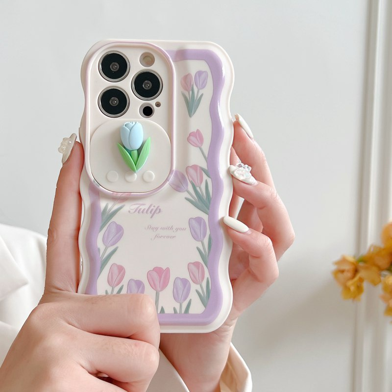 Soft Case Pelindung Kamera Motif Bunga tulip Warna Ungu Untuk IPhone 11 12 13 14 Pro Max