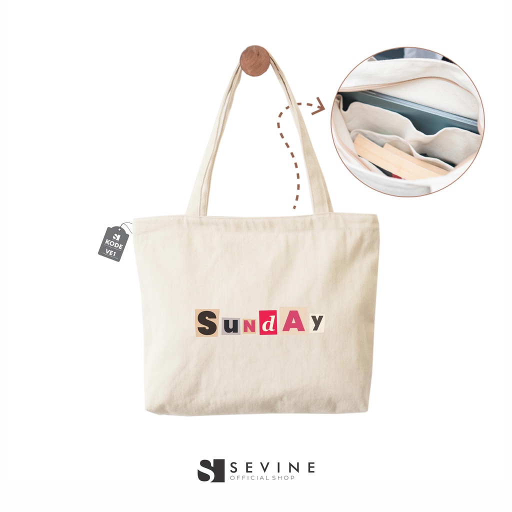 Sevine Tote Bag Kanvas Emily Resleting Kantong Tas Wanita Kuliah Sekolah Fashion Laptop Totebag Kerja Quotes Hari Pastel Vintage Aesthetic - VE