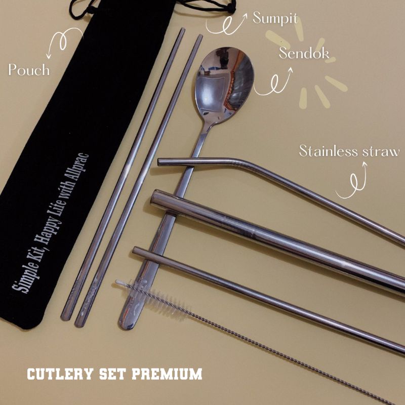 Cutlery Set Custom Nama- Set Alat Makan Stainless Steel - Sendok Sumpit Stainless Straw