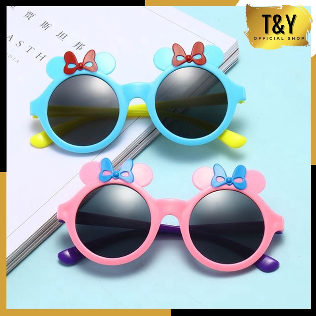 T&amp;Y  Kacamata Anak Fashion Motif Pita Bunga Matahari Hitam High Quality Kids Sunglasses Import