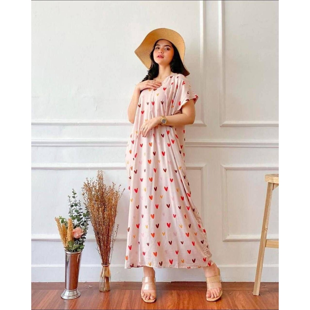 Dress Midi Karen Poore  - Dress JUMBO Rayon Viscose Premium Home Dress Import Busui Fashion Korean Style Maxi Dress Kekinian