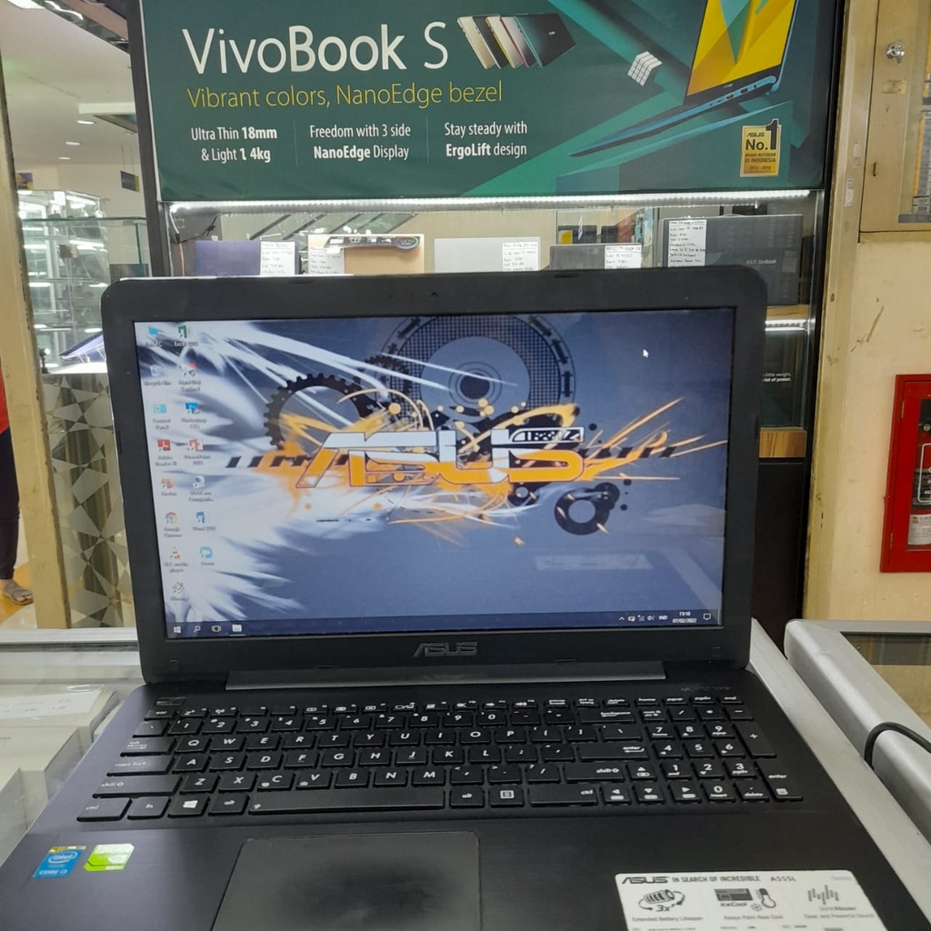 LAPTOP LEPTOP BEKAS SEKEN  SECOND DESAIN GAMING PROGRAMMER ASUS A555L CORE I3 RAM 4GB HDD 500GB VGA NVIDIA GEFORCE 2GB