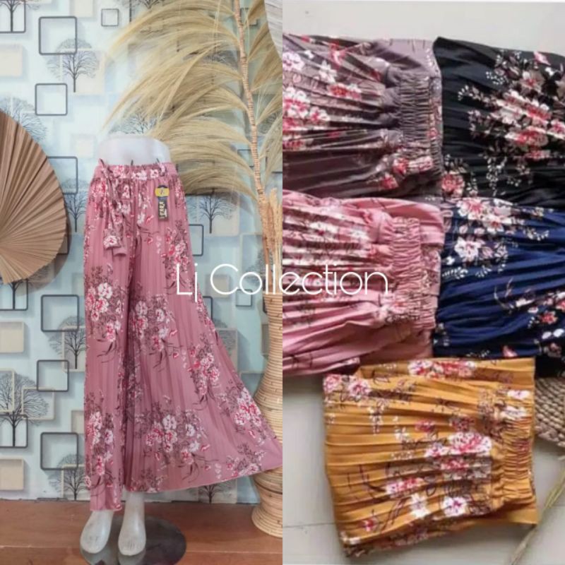 Besseller Celana Kulot Plisket Premium Motif Bunga | COD Celana Kulot Premium Jumno | Gratis Ongkir Kulot Plisket Motif Sakura New