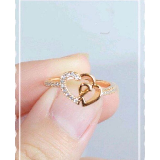 cincin love gendeng elegan permata rosegold fashion wanita titanium original anti luntur