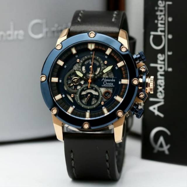 JAM TANGAN ALEXANDRE CHRISTIE PRIA 6416 BLUE ROSEGOLD ORIGINAL