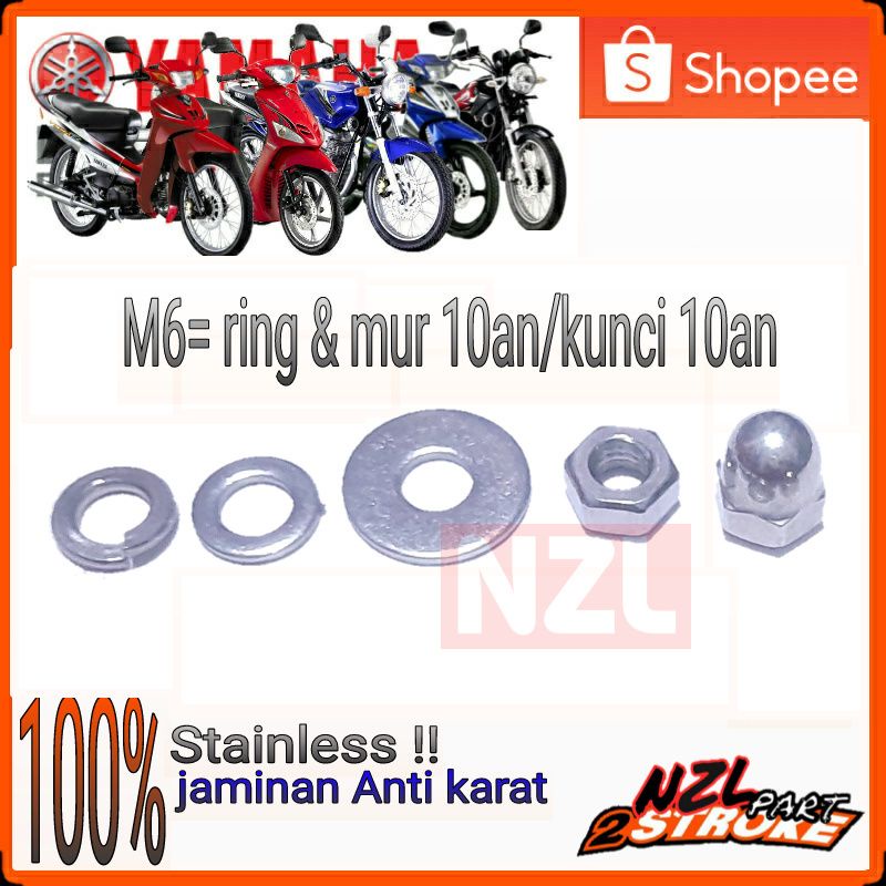Mur Ring  Baut topi L stainless  stenlis stenless stenles m6 10an bak block rangka body mesin motor 
