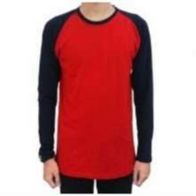 Kaos polos raglan cotton combed 30s kaos lengan panjang cowo cewe dasar merah lengan hitam / B_S