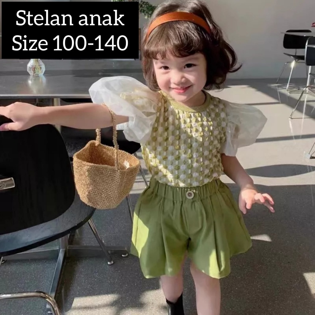 (LOCHIC) BS-260 SET ANAK CEWEK MATCHA LACE SIZE 100-140 BAHAN RAJUT