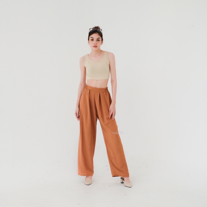 (M-XXL) Highwaist Basic Flowy Wide Pants Pallete 1