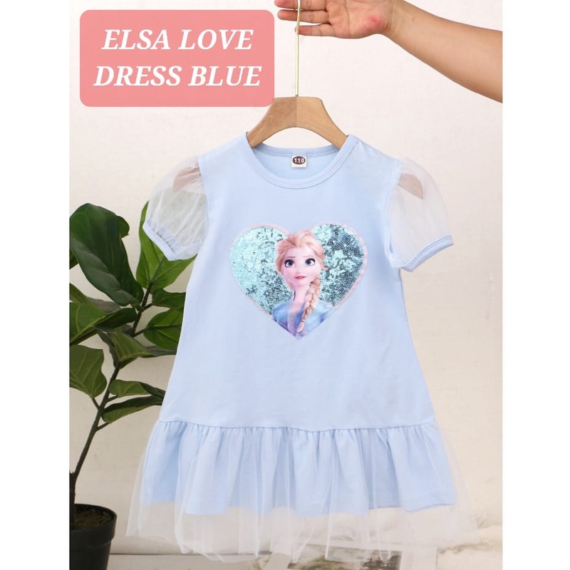 ELSA LOVE DRESS BAJU DRES SANTAI ANAK PEREMPUAN KOREA IMPORT DAILY OUITFIT IMPOR FROZEN