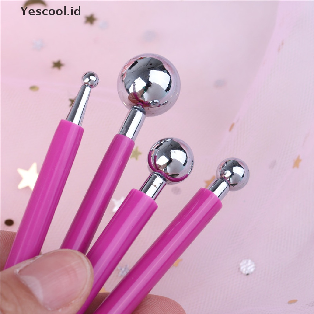 【Yescool】 4 PCS Fondant Cake Decorating Pen Metal Ball Flowers Sugar Craft Modelling Tools .